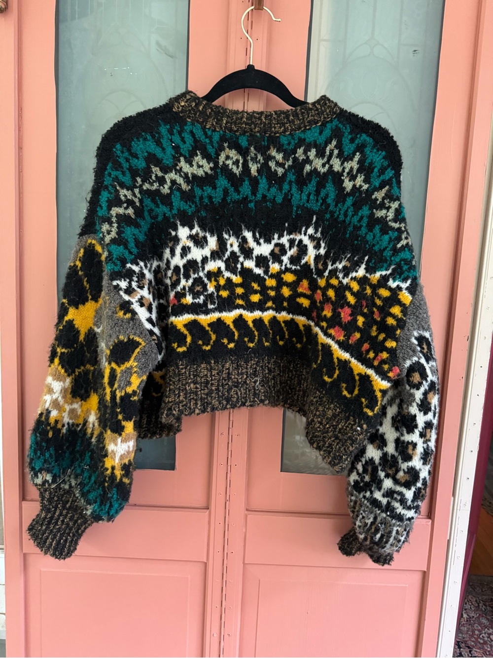 Pilcro Multicolor Patterned Crewneck Sweater - Black & Yellow - Picture 4 of 6